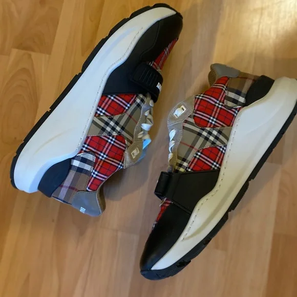 Burberry Leather Sneakers- colors black red and white. Size is 12 size 45 Italy - Picture 5 of 8
